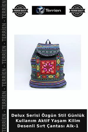 Delux Serisi Özgün Stil Günlük Kullanım Aktif Yaşam Kilim Desenli Sırt Çantası Alk-1