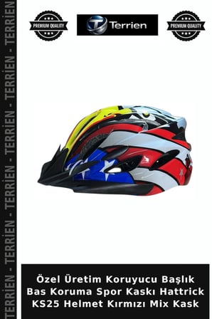 Özel Üretim Koruyucu Başlık Bas Koruma Spor Kaskı Hattrick KS25 Helmet Kırmızı Mix Kask