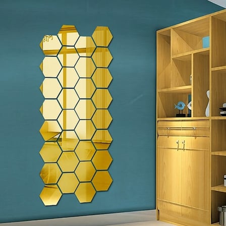 Premium Duvar Objesi Ofis Dekoru Parlak Aksesuar Yapışkanlı Akrilik Gold Ayna Seti 12 Adet
