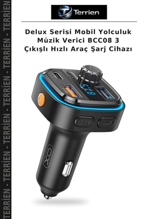 Delux Serisi Mobil Yolculuk Müzik Verici BCC08 3 Çıkışlı Hızlı Araç Şarj Cihazı