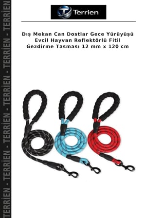Dış Mekan Can Dostlar Gece Yürüyüşü Evcil Hayvan Reflektörlü Fitil Gezdirme Tasması 12 mm x 120 cm
