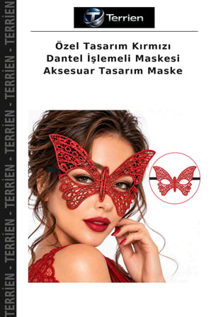 Özel Tasarım Kırmızı Dantel İşlemeli Maskesi Aksesuar Tasarım Maske