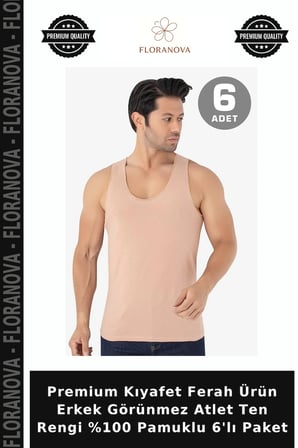 Premium Kıyafet Ferah Ürün Erkek Görünmez Atlet Ten Rengi %100 Pamuklu 6'lı Paket