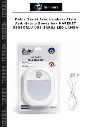 Delux Serisi Araç Lambası Akıllı Aydınlatma Beyaz Işık HAREKET SENSÖRLÜ USB ŞARJLI LED LAMBA