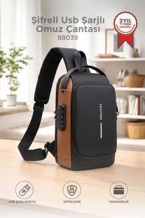 Özel Seri Kullanışlı Şehir İçi Okul Omuz Çantası Şifreli Usb Şarjlı Günlük Çanta 88039