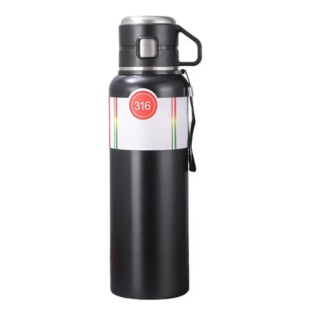 Özel Üretim İçecek Taşıyıcı Kamp Malzemesi Sıcak Tutan 1 Litre Çelik Termos Siyah