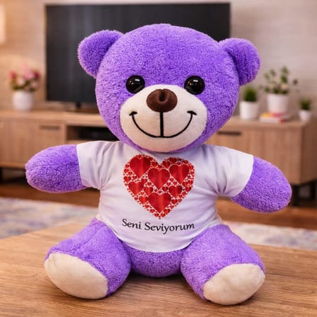 Özel Seri Seni Seviyorum Baskılı Tişörtlü Peluş Ayıcık Eğlence Kutlama Yatak Odası
