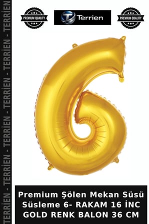 Premium Şölen Mekan Süsü Süsleme 6- RAKAM 16 İNC GOLD RENK BALON 36 CM