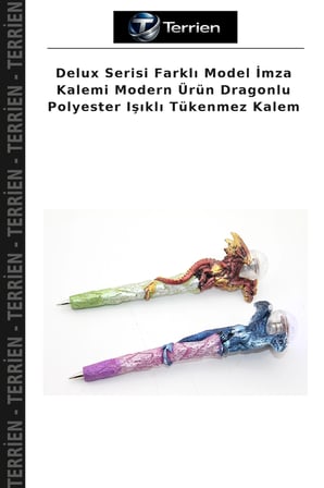 Delux Serisi Farklı Model İmza Kalemi Modern Ürün Dragonlu Polyester Işıklı Tükenmez Kalem