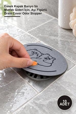 10 Adet Koku Önleyici Silikon Gider Kapağı – Esnek Kapak Banyo Ve Mutfak Gideri İçin, Ayı Figürlü Drain Cover Odor Stopper