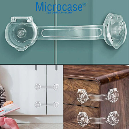 Microcase Plastik Kendinden Yapışkanlı Bebek Eşya Pencere Dolap Kapı Çekmece Kilidi - AL4538 4 Adet Şeffaf