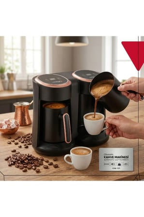 4 Adet İkili Otomatik Türk Kahve Makinesi – 800W Güç, Çift Cezve Kullanımı, Dijital LED, Siyah-Gold, Turkish Coffee Maker
