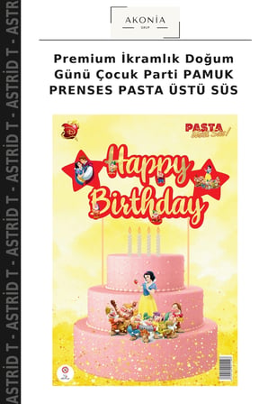 Premium İkramlık Doğum Günü Çocuk Parti PAMUK PRENSES PASTA ÜSTÜ SÜS