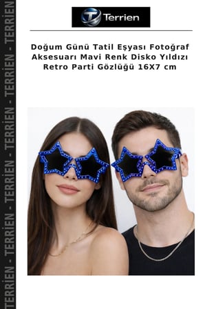 Doğum Günü Tatil Eşyası Fotoğraf Aksesuarı Mavi Renk Disko Yıldızı Retro Parti Gözlüğü 16X7 cm