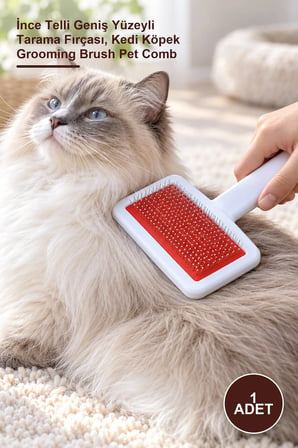 1 Adet Uzun Tüylü Evcil Hayvan Tarağı – İnce Telli Geniş Yüzeyli Tarama Fırçası, Kedi Köpek Grooming Brush Pet Comb