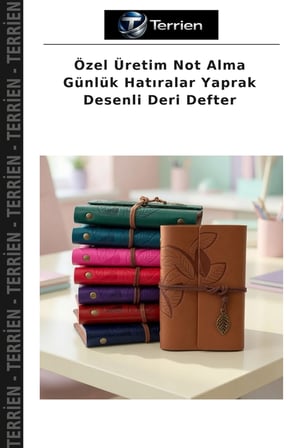Özel Üretim Not Alma Günlük Hatıralar Yaprak Desenli Deri Defter