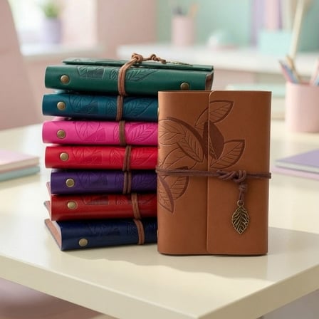 Özel Üretim Not Alma Günlük Hatıralar Yaprak Desenli Deri Defter