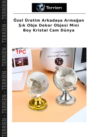 Özel Üretim Arkadaşa Armağan Şık Obje Dekor Objesi Mini Boy Kristal Cam Dünya
