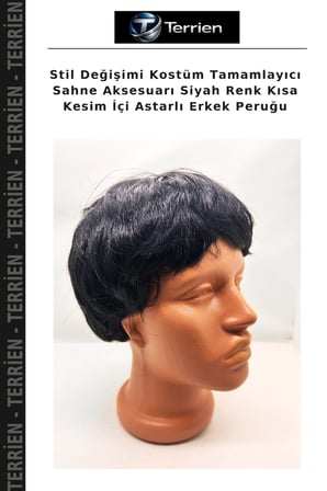 Stil Değişimi Kostüm Tamamlayıcı Sahne Aksesuarı Siyah Renk Kısa Kesim İçi Astarlı Erkek Peruğu