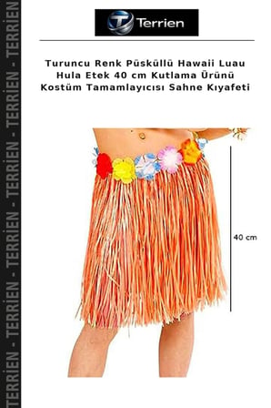 Turuncu Renk Püsküllü Hawaii Luau Hula Etek 40 cm Kutlama Ürünü Kostüm Tamamlayıcısı Sahne Kıyafeti