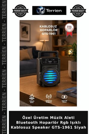Özel Üretim Müzik Aleti Bluetooth Hoparlör Rgb Işıklı Kablosuz Speaker GTS-1961 Siyah