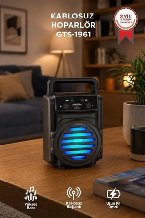Özel Üretim Müzik Aleti Bluetooth Hoparlör Rgb Işıklı Kablosuz Speaker GTS-1961 Siyah
