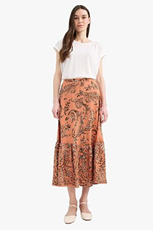 DeFacto Regular Fit Esnek Belli Desenli Midi Etek F1158AX25SMOG327