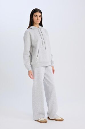 DeFacto Straight Fit Kalın Eşofman Altı Beli Lastikli Cepli Yüksek Bel Basic Düz B8571AX24WNGR93