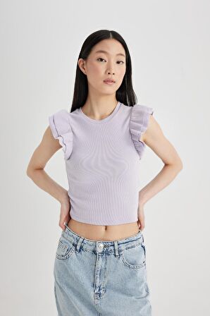 DeFacto Slim Fit Dar Kesim Bisiklet Yaka Fitilli Kaşkorse Kısa Kollu Tişört X5562AZ24SPPR242