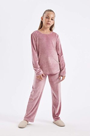 Kız Çocuk Regular Fit Polar Uzun Kollu Üst Uzun Alt Pijama Takımı