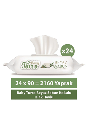 Baby Turco Beyaz Sabun KokuLu Islak Bebek HavLusu 90 x 24 Paket