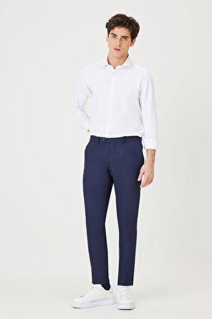 Erkek Lacivert Slim Fit Dar Kesim Esnek Klasik Pantolon