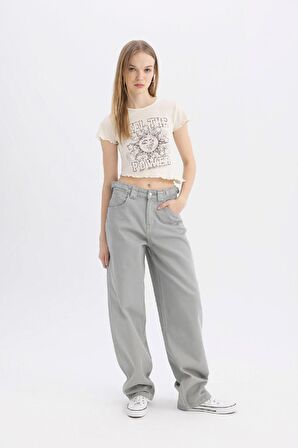 DeFacto Coool Fitted Bisiklet Yaka Baskılı Waffle Kısa Kollu Tişört C8612AX24SMER238