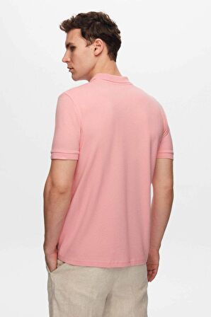 Ds Damat Regular Fit Pembe Pike Dokulu %100 Pamuk Kıvrılmaz Polo Yaka Nakışlı T-Shirt 4HC14ORT51000