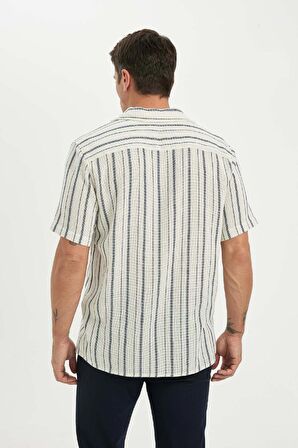 DeFacto Regular Fit Yazlık Polo Yaka Çizgili Pamuklu Kısa Kollu Gömlek C8315AX24SMER42