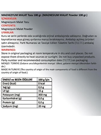 Magnezyum Malat Toz Ekstresi 100 Gr. Cam Kavanoz