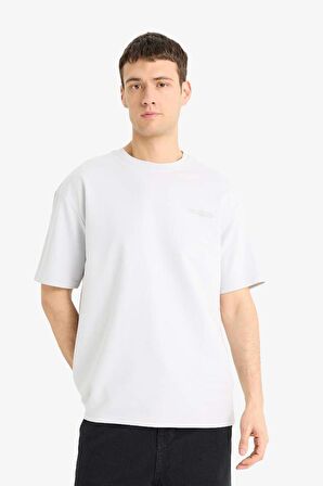 Boxy Fit Bisiklet Yaka Baskılı Kısa Kollu Tişört