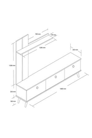 1380 TERRA 180 CM (AHŞAP AYAKLI) TV ÜNİTESİ HAT - KAPLAN