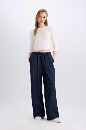 Pull On Wide Leg Yüksek Bel Uzun Jean Pantolon