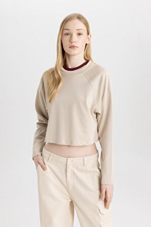 DeFacto Coool Loose Fit Bisiklet Yaka Basic Düz Uzun Kollu Tişört C4401AX24SPBG106