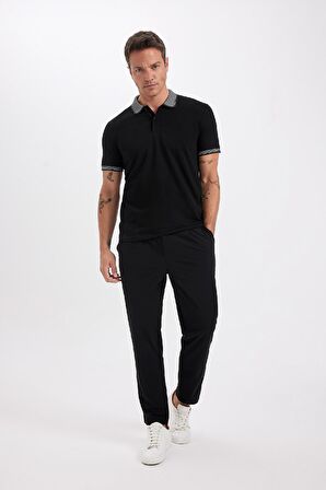 Slim Fit Kıvrılmaz Polo Yaka Kol Bantlı Pamuklu Tişört