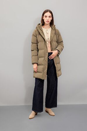 DeFacto Su İtici Uzun Şişme Mont Parka Kapüşonlu Fermuar Çıtçıt Kapamalı Cepli C3849AX24WNKH461