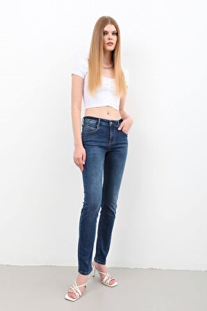 Kadın Likralı Slim Jean Pantolon Mavi