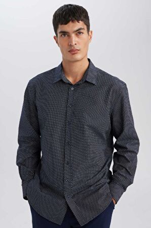 DeFacto Modern Fit Poplin Desenli Pamuk Karışımlı Uzun Kollu Gömlek D3377AX24AUNV82