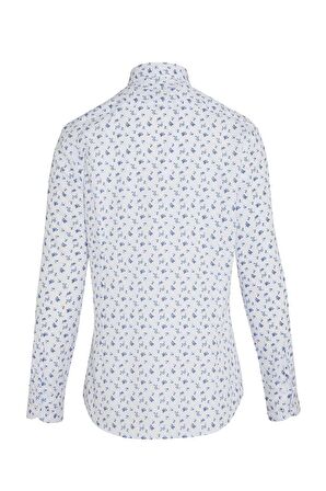 Beyaz Slim Fit Çiçek Desenli Gömlek | S