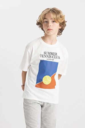 DeFacto Erkek Çocuk Oversize Fit Bisiklet Yaka Baskılı Kısa Kollu Tişört C4901A824HSER105