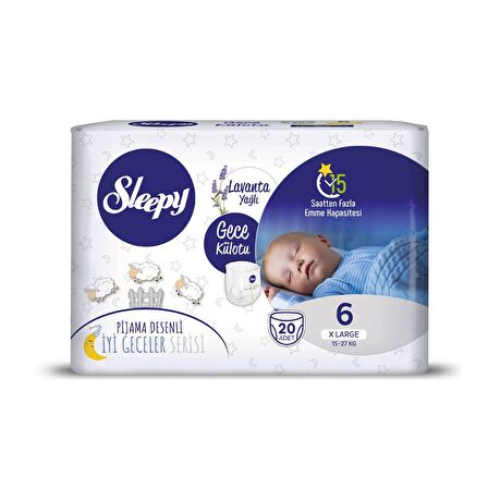 Sleepy iyi Geceler Serisi 6 Numara X Large 20'li Külot Bez