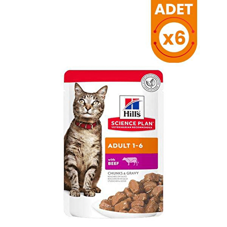 Hills Biftekli Yetişkin Kedi Pouch Konserve 85 Gr x 6 Adet