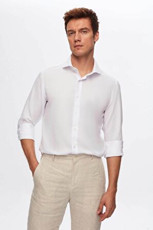 Ds Damat Slim Fit Beyaz İtalyan Yaka Armürlü Gömlek 2HF02ORT3185 2HF02ORT3185