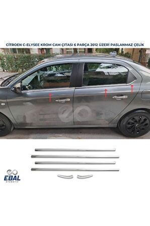 Citroen C-Elysee Krom Cam Çıtası 6 parça 2012 üzeri P.ÇELİK